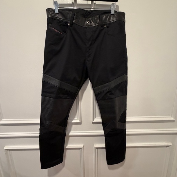 Diesel Other - DIESEL Black Moto Biker Jeans Pants w/ Lambskin Leather Panels (Size 33x29)